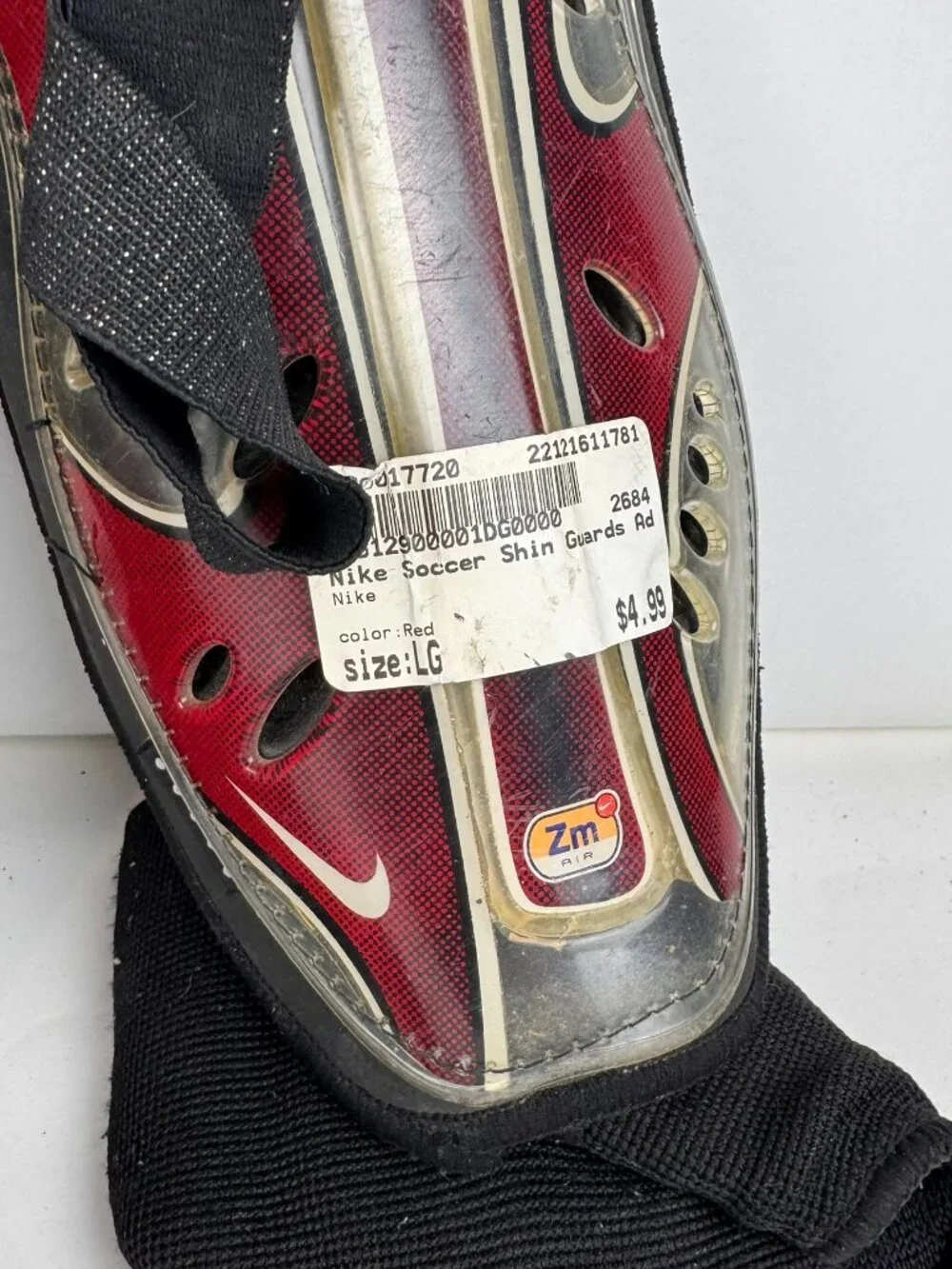 Nike Soccer Shin Guards Adult Red Size Large Zm Air Dri-Fit Elastic Damage